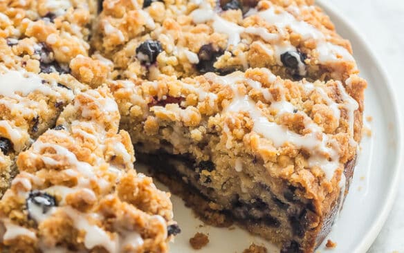 blueberry coffee cake whole with glaze