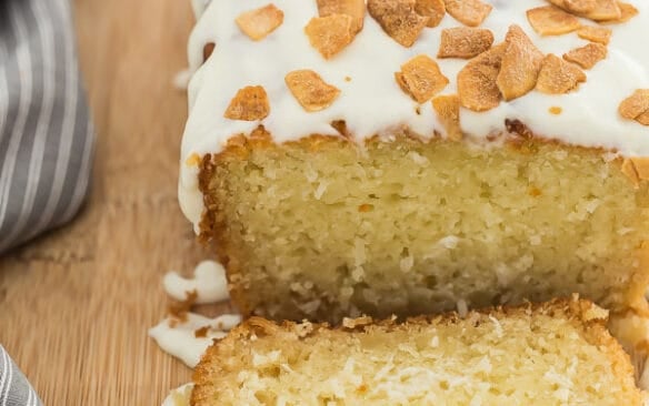 coconut bread with glaze sliced