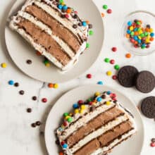 ice cream sandwich cake slices on white plates