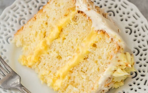 slice of pineapple coconut cake